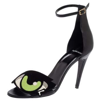 Pre Owned Pierre Hardy Black Leather Eye Detail Ankle Strap Sandals Size 41