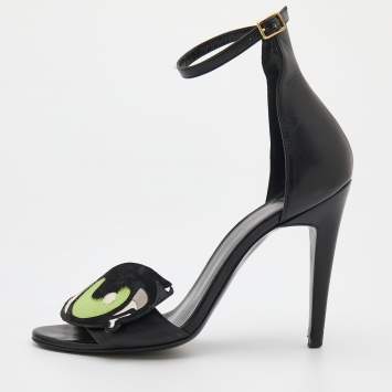 Pre Owned Pierre Hardy Black Leather Eye Detail Ankle Strap Sandals Size 37