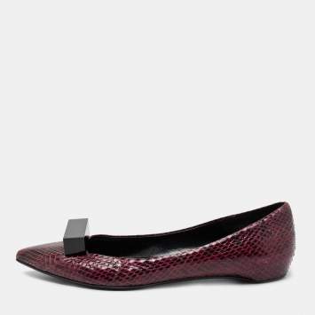 Pre Owned Pierre Hardy Plum Python Leather Pointed Toe Ballet Flats Size 38