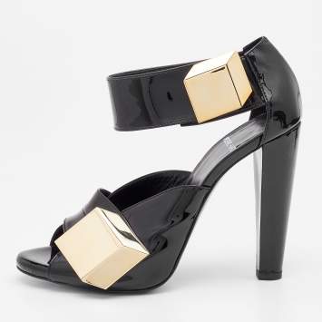 Pre Owned Pierre Hardy Black Patent Leather Embellished Sandals Size 37.5