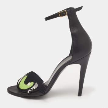 Pre Owned Pierre Hardy Black Leather Eye Detail Ankle Strap Sandals Size 38