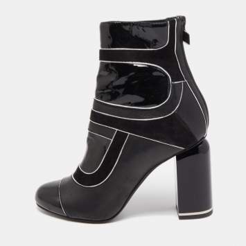 Pre Owned Pierre Hardy Black  Patent and Leather Zip Up Ankle Boots Size 37