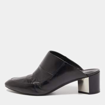 Pre Owned Pierre Hardy Black Leather Block Heel Slide Mules Size 38