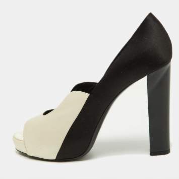 Pierre Hardy White/Black Satin Peep Toe Pumps Size 38.5