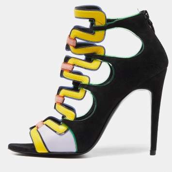 Pre Owned Pierre Hardy Multicolor Suede and Leather Cut Out Open Toe Booties Size 39
