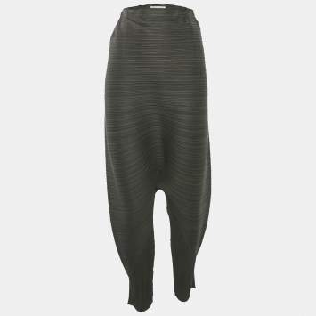 Pleats Please By Issey Miyake Olive Green Pleated Harem Pants L