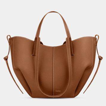 Pre Owned Polene Cyme Mini Camel Grained Edition Calfskin Leather Shoulder Bag