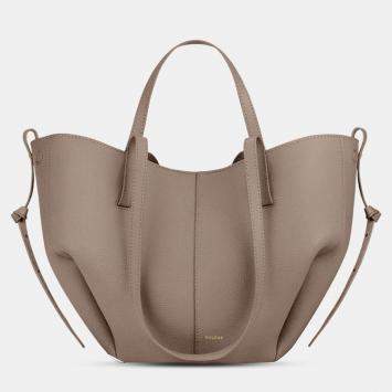 Pre Owned Polene Cyme Mini Grained Taupe Edition Calfskin Leather Shoulder Bag