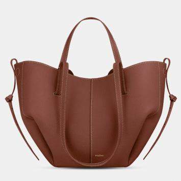 Pre Owned Polene Cyme Mini Grained Cognac Edition Calfskin Leather Shoulder Bag