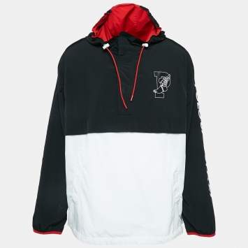 Pre Owned Polo Ralph Lauren Black/White P Wing Printed Nylon Hoodie XL