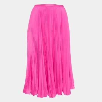 Pre Owned Polo Ralph Lauren Pink Crepe Plisse Midi Skirt M