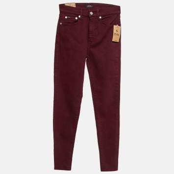 Pre Owned Polo Ralph Lauren Burgundy Denim Tompkins High Rise Jeans S Waist 26"