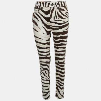 Pre Owned Polo Ralph Lauren Brown Animal Print Denim High Rise Tompkins Jeans M Waist 28"