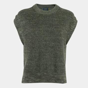 Pre Owned Polo Ralph Lauren Olive Green Rib Knit Sweater Vest XS