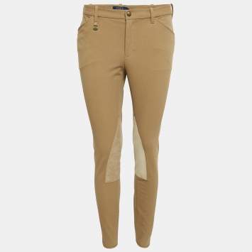 مملوكة مسبقًا Polo Ralph Lauren Brown Cotton Suede Trim Breeches Pants M
