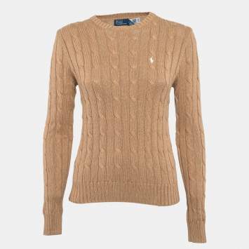 Pre Owned Polo Ralph Lauren Beige Cable Knit Crew Neck Sweater M