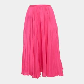 Pre Owned  Polo Ralph Lauren Pink Plisse Crepe Midi Skirt S