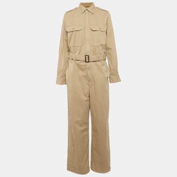 Pre Owned Polo Ralph Lauren Beige Gabardine Cotton Belted Jumpsuit M