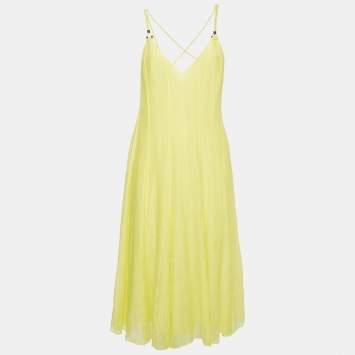 Pre Owned Polo Ralph Lauren Yellow Cotton Wynonna Midi Dress L