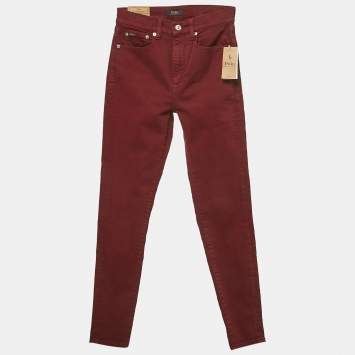 Pre Owned Polo Ralph Lauren Burgundy Cotton Tompkins Skinny High Rise Jeans S Waist 26"