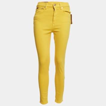 Pre Owned Polo Ralph Lauren Yellow Denim Tompkins Skinny Jeans M Waist 28"