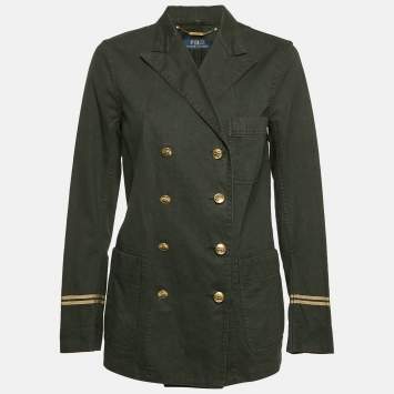 Pre Owned Polo Ralph Lauren Black Denim Peak Lapel Captain Jacket L