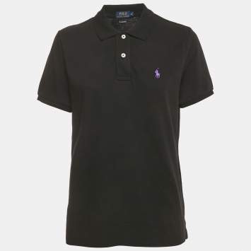 Pre Owned Polo Ralph Lauren Black Cotton Pique Skinny Polo T-Shirt XL