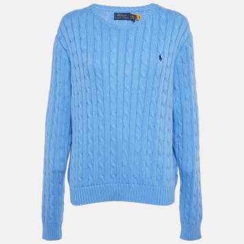 Pre Owned Polo Ralph Lauren Blue Cable Knit Long Sleeve Sweater XXL