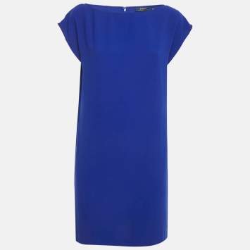 مملوكة مسبقًا Polo Ralph Lauren Blue Crepe Shift Dress L