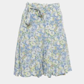 Pre Owned Polo Ralph Lauren Multicolor Floral Printed Crepe Wrap Mini Skirt S