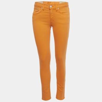 Pre Owned Polo Ralph Lauren Orange Denim Tompkins Skinny Crop Jeans M/Waist 28"