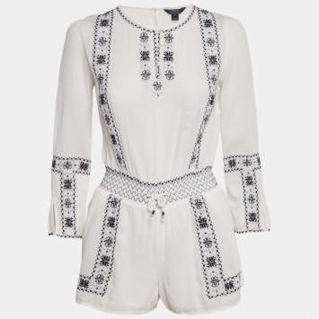 Pre Owned Polo Ralph Lauren White Embroidered Cotton Playsuit L