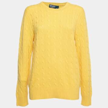 Pre Owned Polo Ralph Lauren Yellow Cable Knit Cashmere Round Neck Sweater M