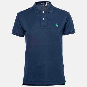 Pre Owned Polo Ralph Lauren Navy Blue Pique Knit Classic Fit Earth Polo T-Shirt S