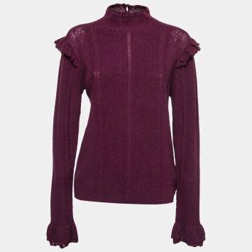 Pre Owned Polo Ralph Lauren Purple Merino Wool Ruffled Sweater XL