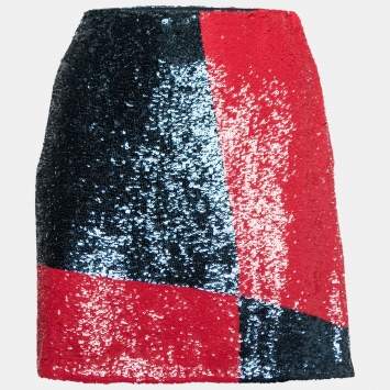 Pre Owned Polo Ralph Lauren Navy Blue & Red Sequin Embellished Short Skirt S