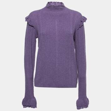 Pre Owned Polo Ralph Lauren Purple Merino Wool Ruffled Sweater L