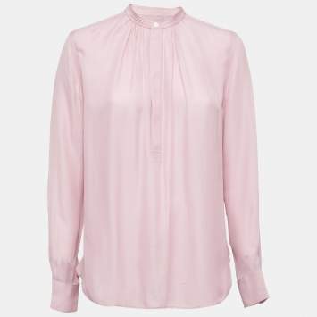 Pre Owned Polo Ralph Lauren Blush Pink Silk Blend Round Collar Blouse M