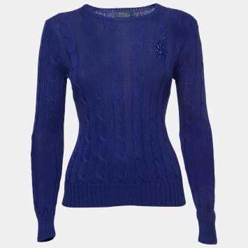 Pre Owned Polo Ralph Lauren Blue Cable Knit Beaded Sweater S