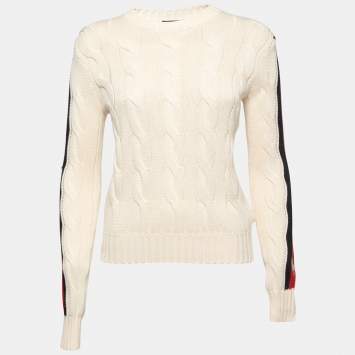 Pre Owned Polo Ralph Lauren Cream Striped Cable Knit Sweater S