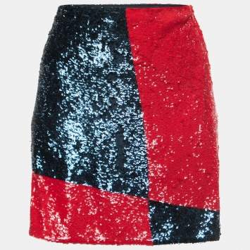 Pre Owned Polo Ralph Lauren Blue/Red Colorblock Sequined Mini Skirt S