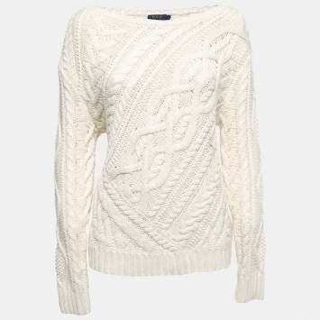 Pre Owned Polo Ralph Lauren White Cable Knit Sweater L