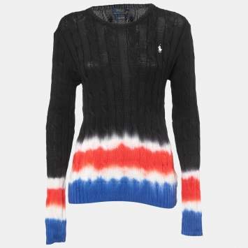 Pre Owned Polo Ralph Lauren Multicolor Cotton Cable Knit Crew Neck Sweater L