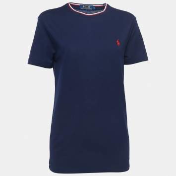 Pre Owned Polo Ralph Lauren Navy Blue Cotton Pique Short Sleeve T-Shirt S
