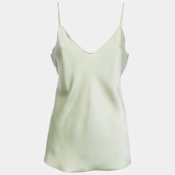 Pre Owned Polo Ralph Lauren Light Green Satin Sleeveless Top M   