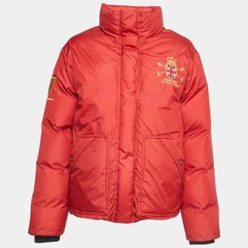 Pre Owned Polo Ralph Lauren Red Graphic Print Synthetic Buttoned Down Jacket XS