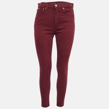 Pre Owned Polo Ralph Lauren Embroidered Burgundy Denim Skinny Jeans M Waist 28"