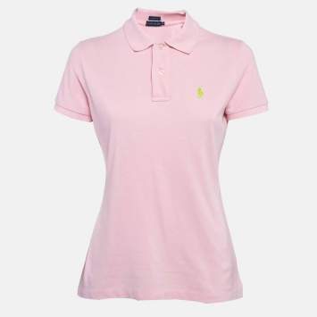 Pre Owned Polo Ralph Lauren Pink Pique Cotton Skinny Polo T-Shirt M