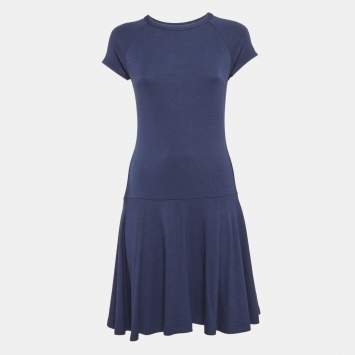Pre Owned Polo Ralph Lauren Navy Blue Knit Mini Dress S