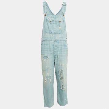 Pre Owned Polo Ralph Lauren Blue Distressed Denim Jumpsuit M